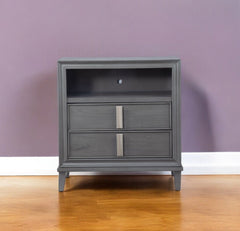 36" Gray Pine Poplar Solids With Mindy And Veneer Open Shelving TV Stand - Homeroots