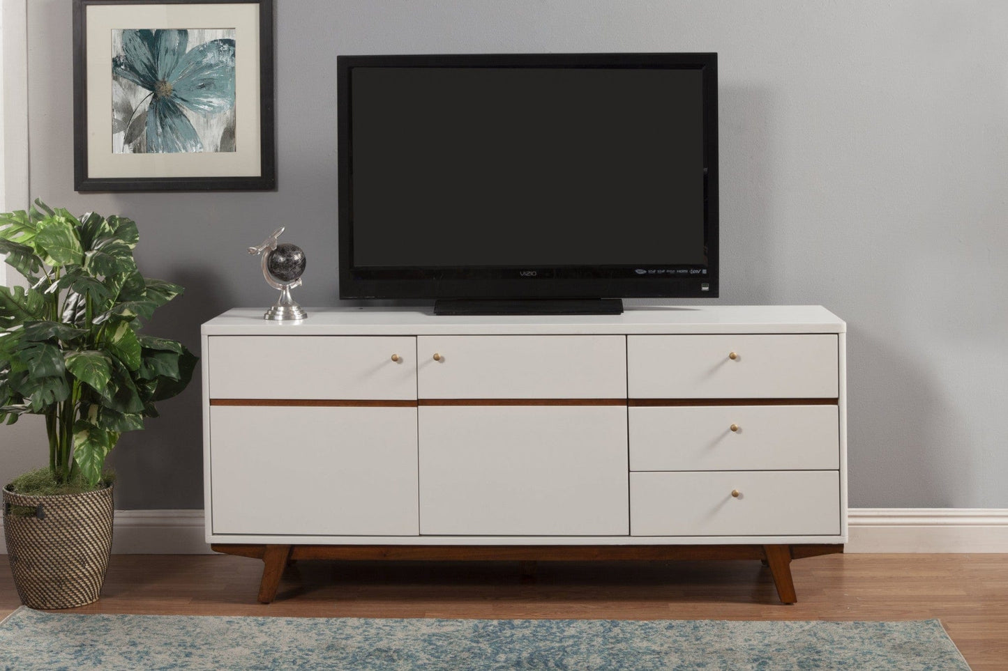 65" White Mahogany Solids And Veneer Cabinet Enclosed Storage TV Stand - Homeroots - Flyclothing LLC