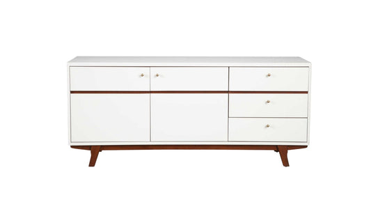 65" White Mahogany Solids And Veneer Cabinet Enclosed Storage TV Stand - Homeroots