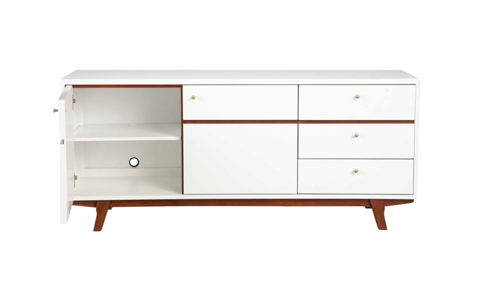 65" White Mahogany Solids And Veneer Cabinet Enclosed Storage TV Stand - Homeroots - Flyclothing LLC