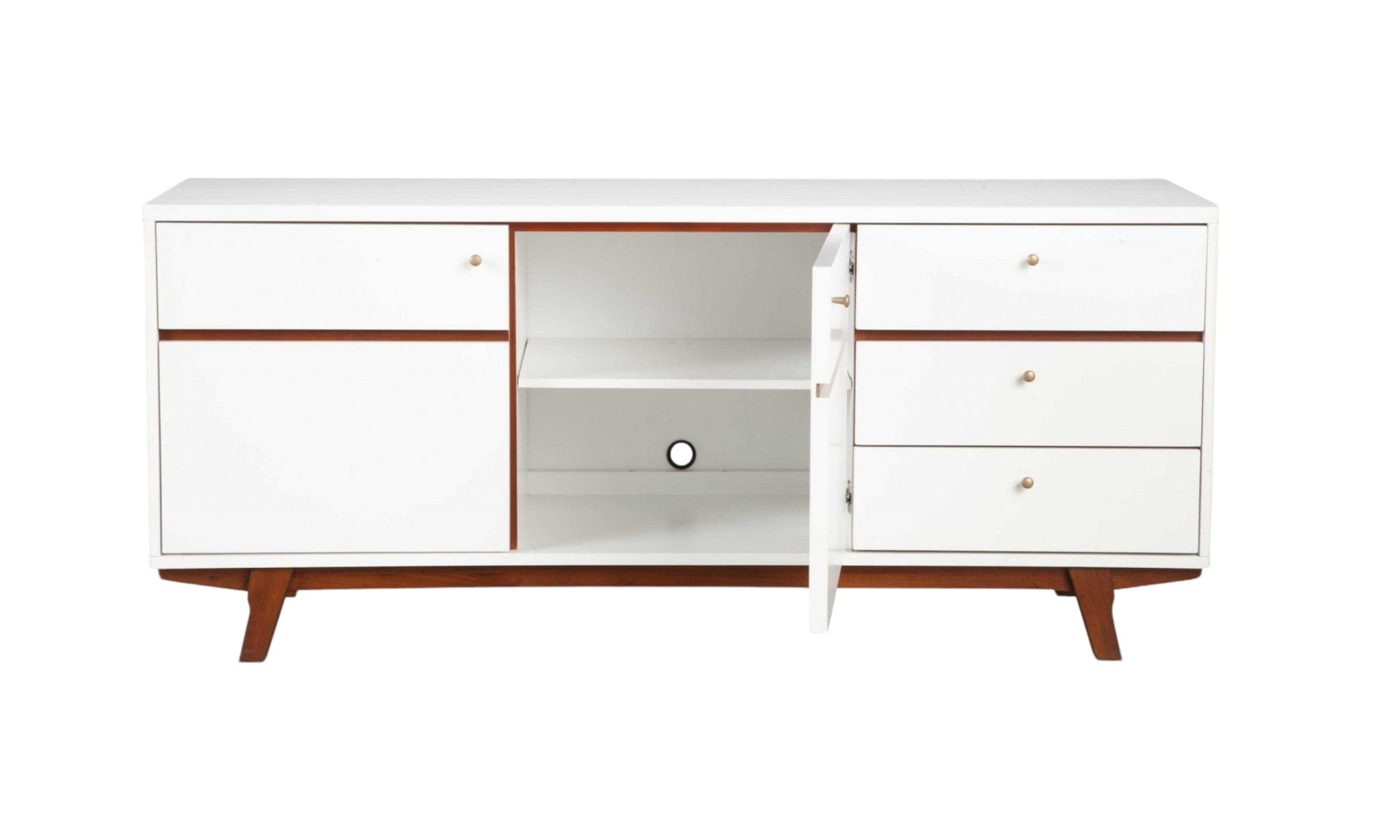 65" White Mahogany Solids And Veneer Cabinet Enclosed Storage TV Stand - Homeroots