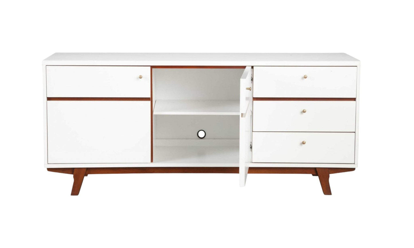 65" White Mahogany Solids And Veneer Cabinet Enclosed Storage TV Stand - Homeroots - Flyclothing LLC