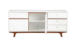 65" White Mahogany Solids And Veneer Cabinet Enclosed Storage TV Stand - Homeroots