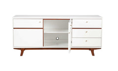 65" White Mahogany Solids And Veneer Cabinet Enclosed Storage TV Stand - Homeroots