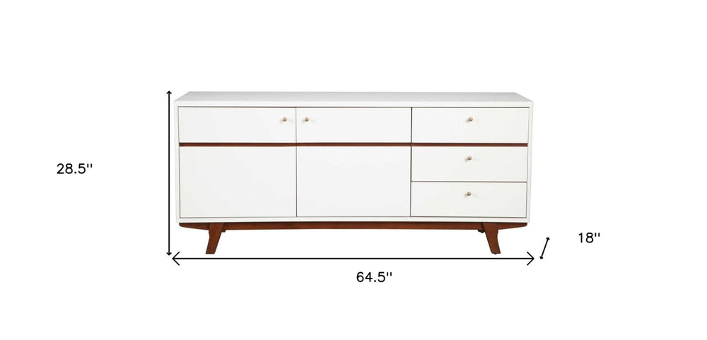 65" White Mahogany Solids And Veneer Cabinet Enclosed Storage TV Stand - Homeroots