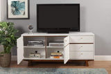 65" White Mahogany Solids And Veneer Cabinet Enclosed Storage TV Stand - Homeroots - Flyclothing LLC