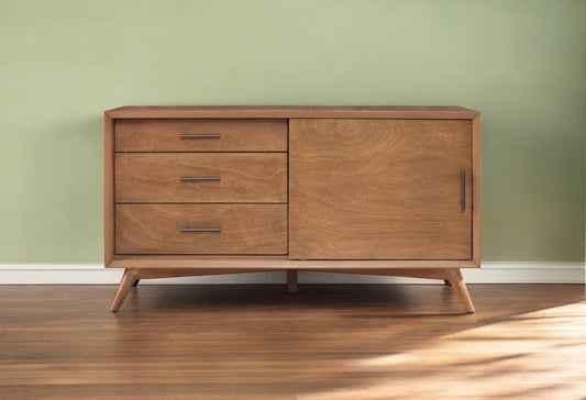 50" Wood Brown Mahogany Solids Okoume And Veneer Cabinet Enclosed Storage TV Stand - Homeroots