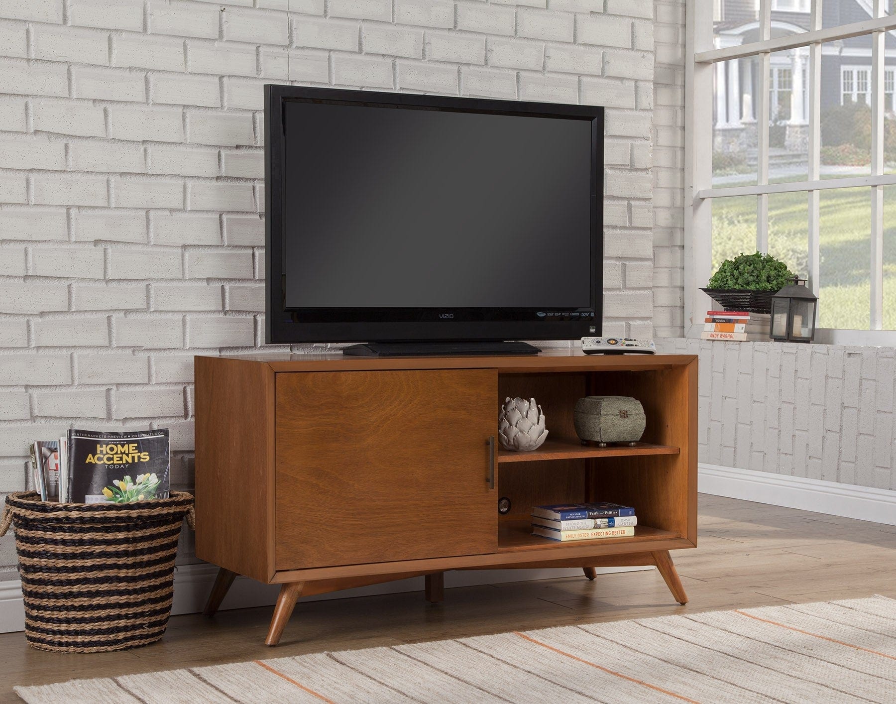 50" Wood Brown Mahogany Solids Okoume And Veneer Cabinet Enclosed Storage TV Stand - Homeroots - Flyclothing LLC