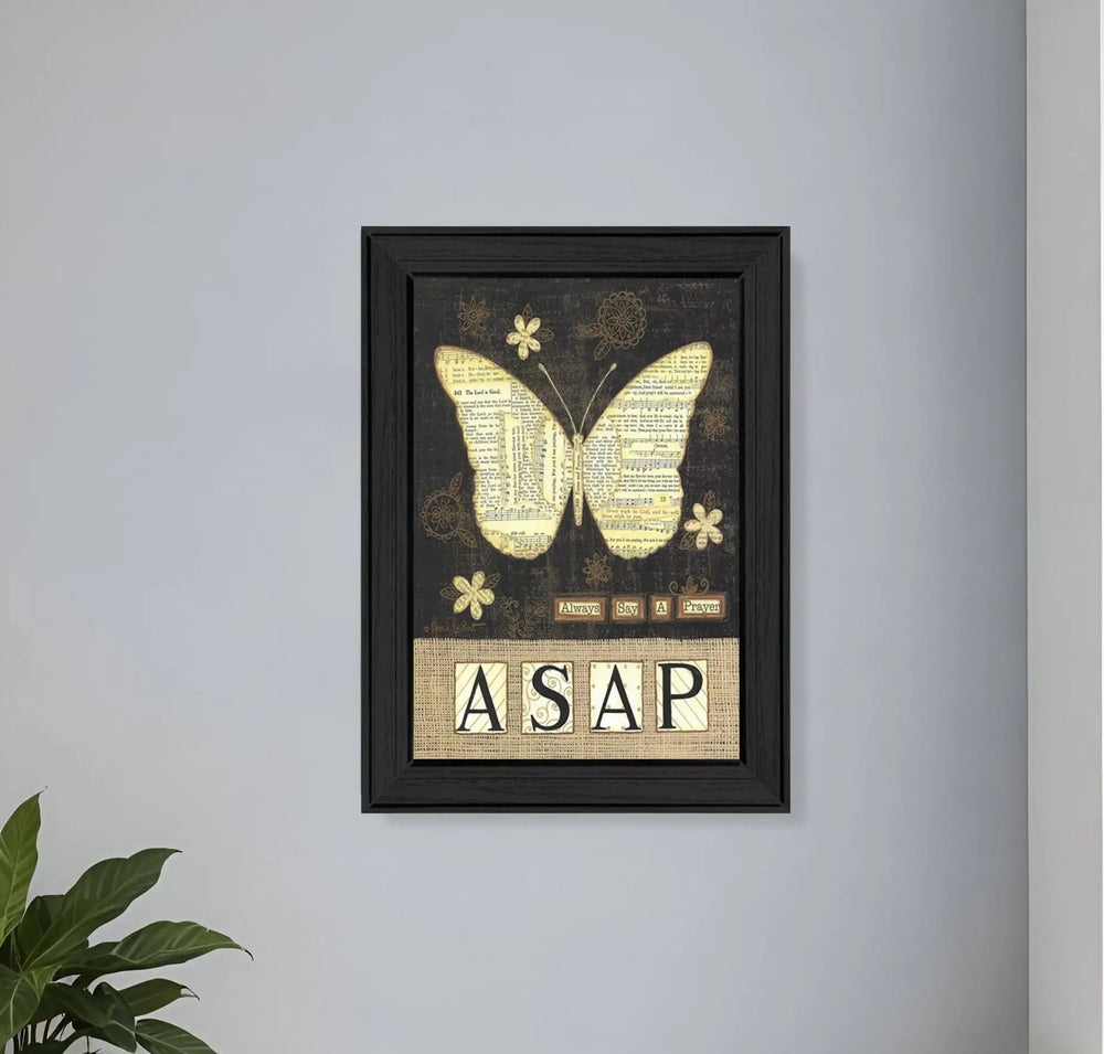 Always Say A Prayer Butterfly Black Print Wall Art - Homeroots