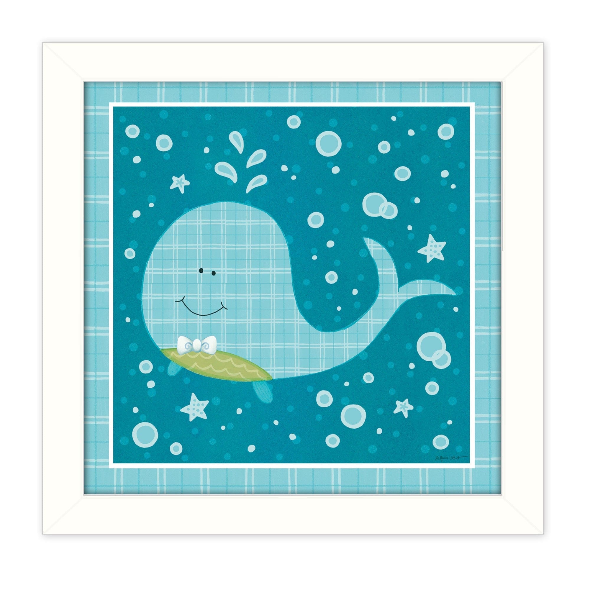 Beetle and Bob Baby Whale White Framed Print Wall Art - Homeroots