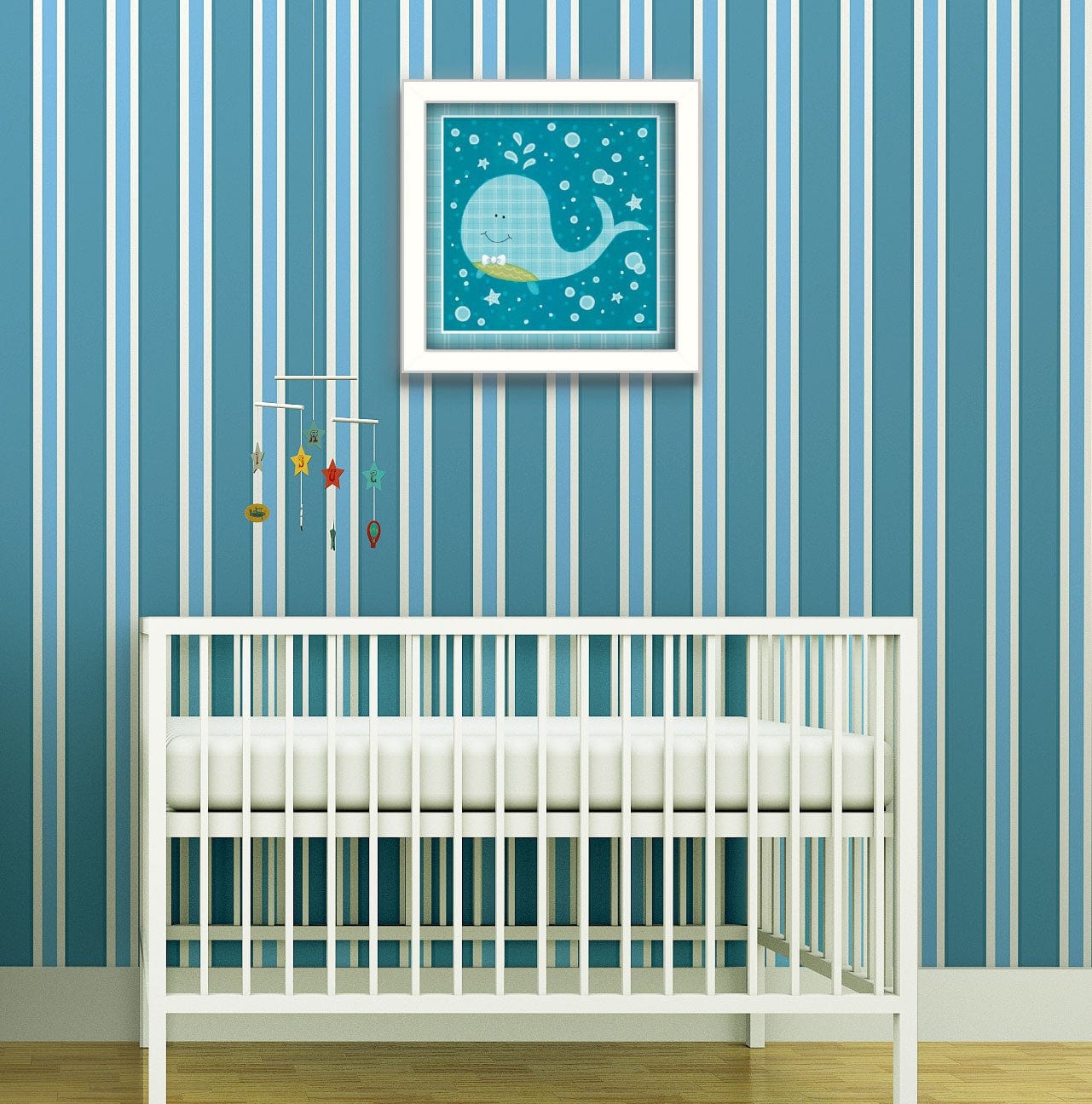 Beetle and Bob Baby Whale White Framed Print Wall Art - Homeroots