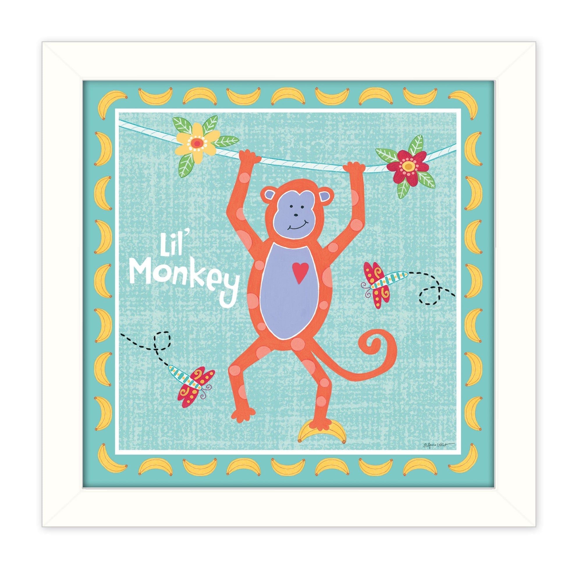 Beetle and Bob Baby Monkey White Framed Print Wall Art - Homeroots