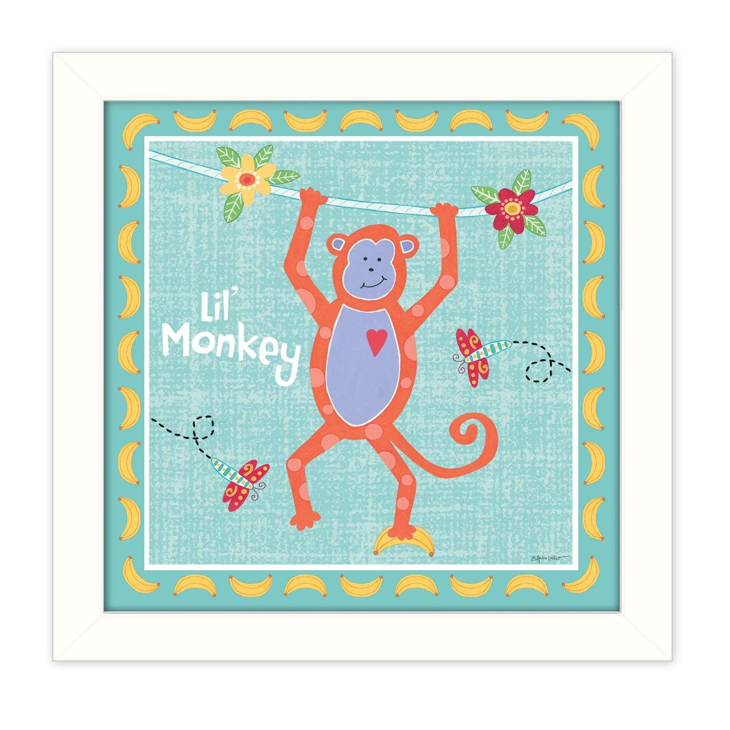 Beetle and Bob Baby Monkey White Framed Print Wall Art - Homeroots - Flyclothing LLC