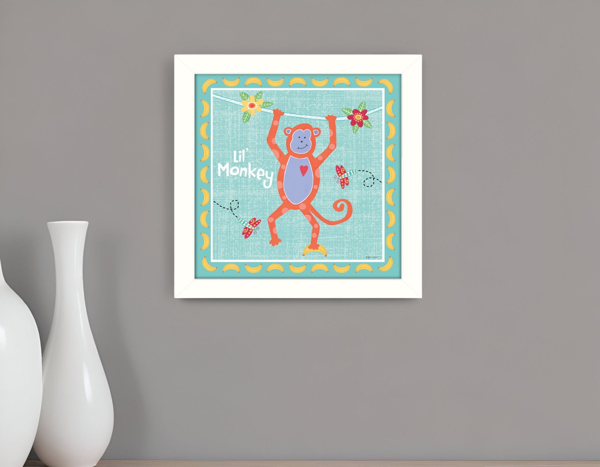 Beetle and Bob Baby Monkey White Framed Print Wall Art - Homeroots
