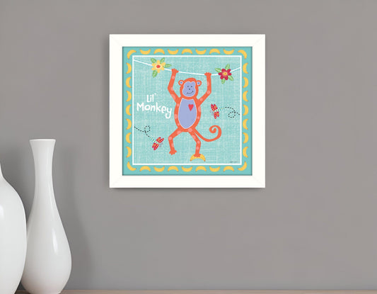 Beetle and Bob Baby Monkey White Framed Print Wall Art - Homeroots