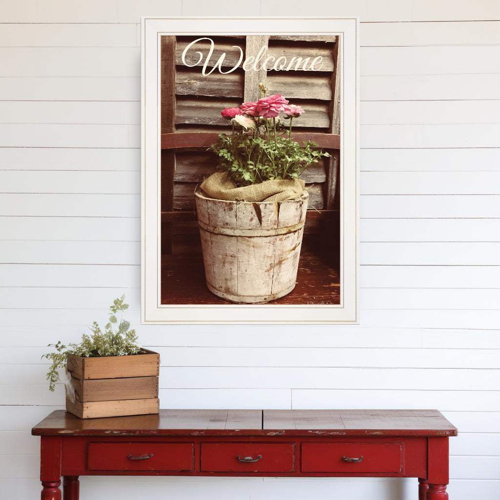 Welcome Roses 1 White Framed Print Wall Art - Homeroots - Flyclothing LLC
