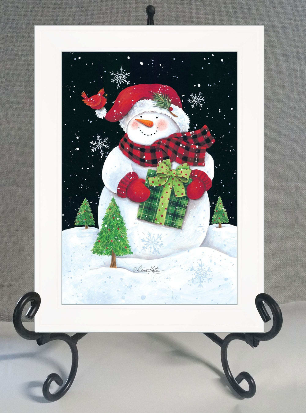 Plaid Stocking Hat Snowman White Framed Print Wall Art - Homeroots - Flyclothing LLC