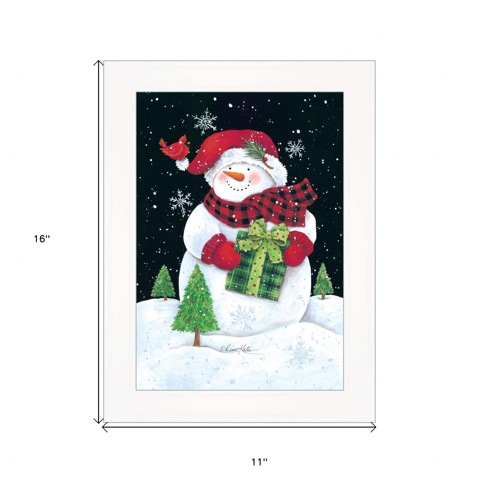 Plaid Stocking Hat Snowman White Framed Print Wall Art - Homeroots - Flyclothing LLC