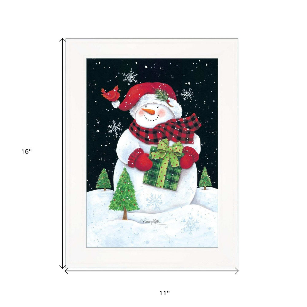 Plaid Stocking Hat Snowman White Framed Print Wall Art - Homeroots - Flyclothing LLC