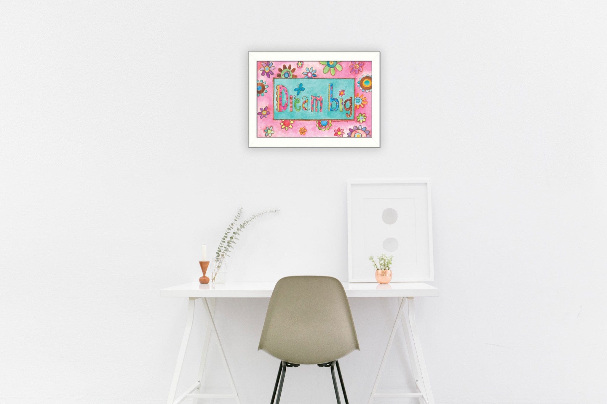Dream Big Pink Motivational White Framed Print Wall Art - Homeroots