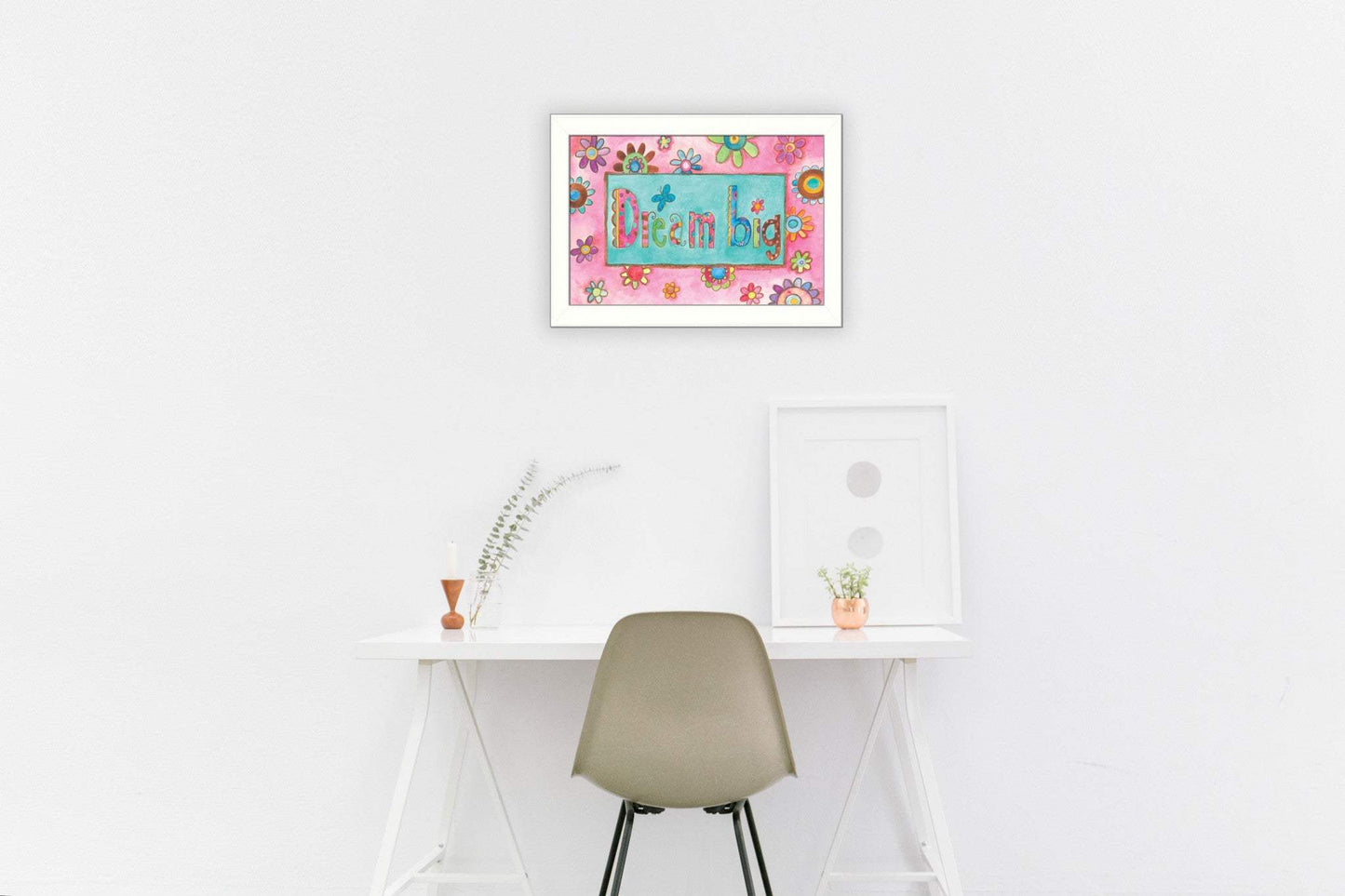 Dream Big Pink Motivational White Framed Print Wall Art - Homeroots - Flyclothing LLC