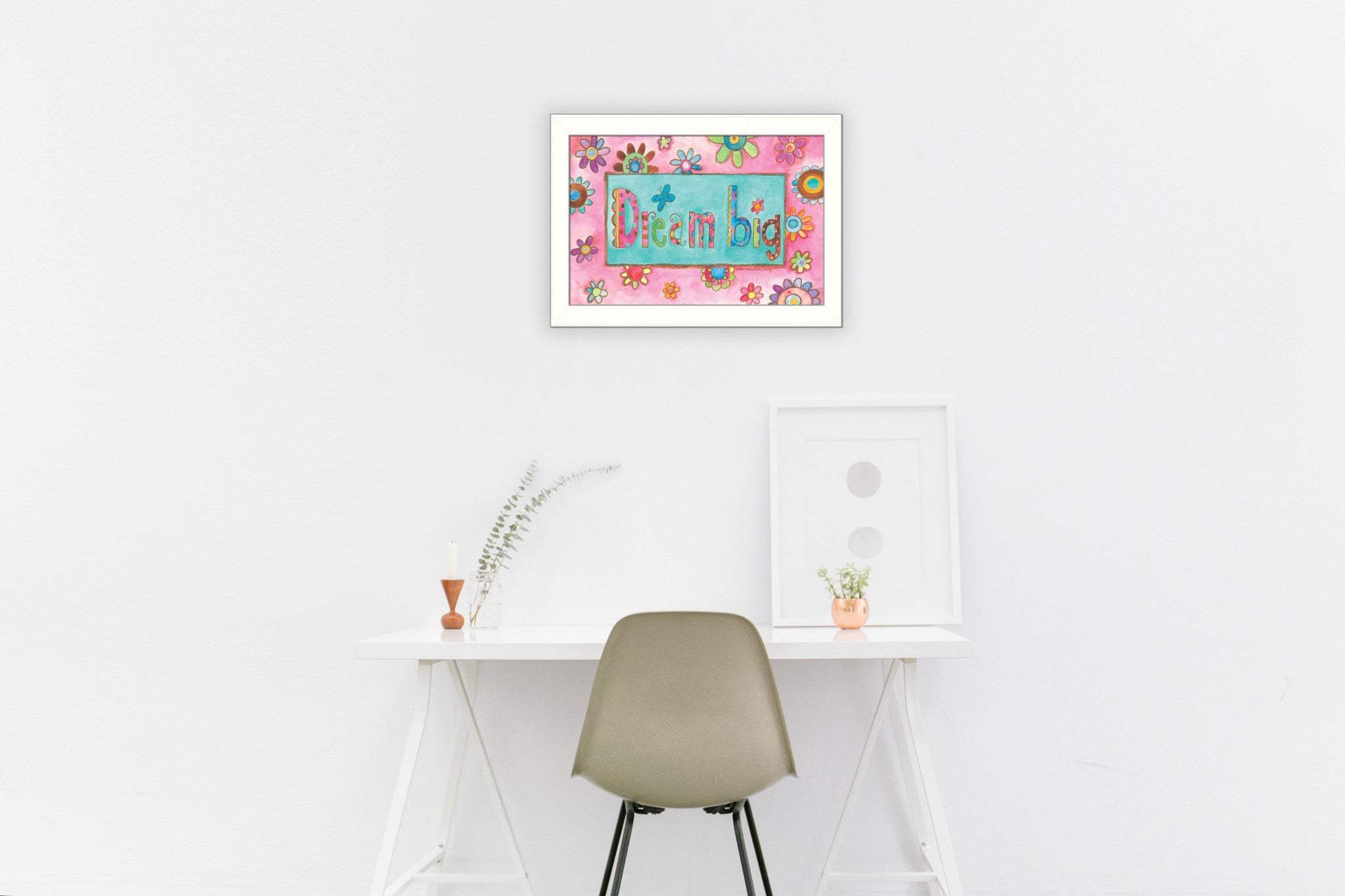 Dream Big Pink Motivational White Framed Print Wall Art - Homeroots - Flyclothing LLC