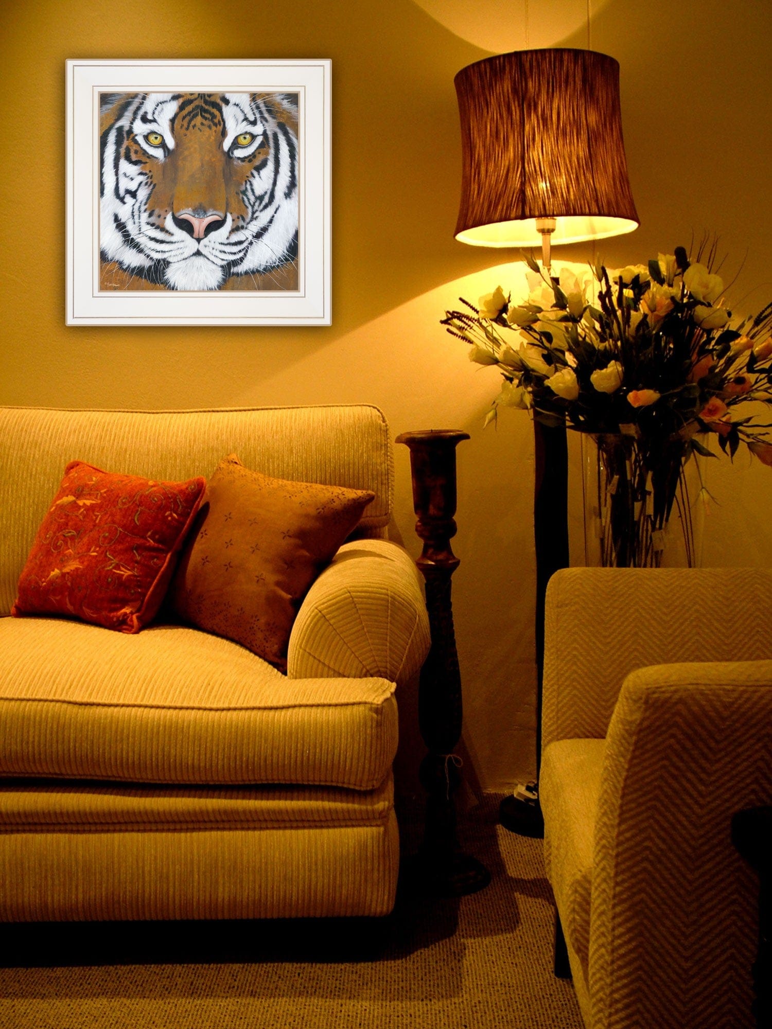 Tiger Gaze 1 White Framed Print Wall Art - Homeroots