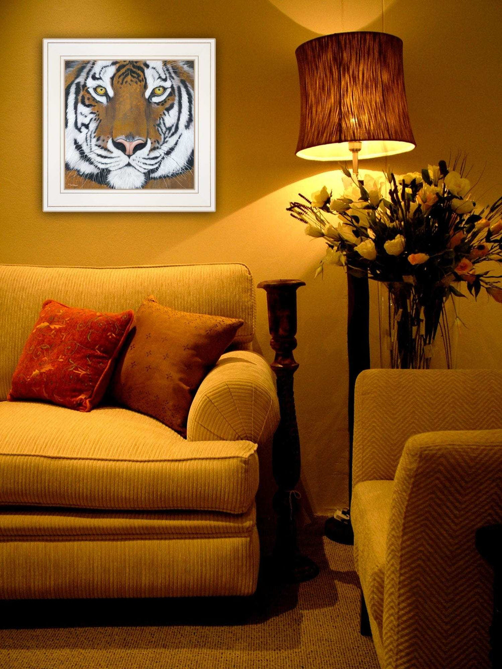 Tiger Gaze 1 White Framed Print Wall Art - Homeroots - Flyclothing LLC