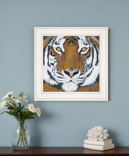 Tiger Gaze 1 White Framed Print Wall Art - Homeroots