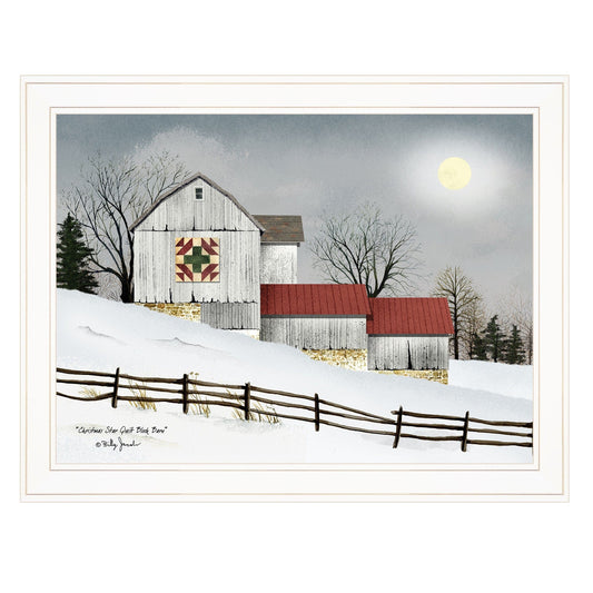 Christmas Star Quilt Block Barn 1 White Framed Print Wall Art - Homeroots