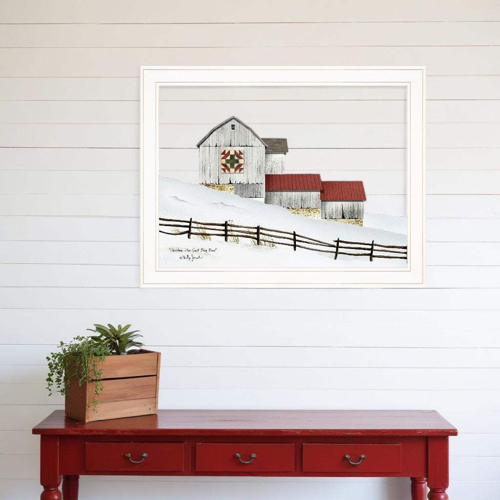 Christmas Star Quilt Block Barn 1 White Framed Print Wall Art - Homeroots - Flyclothing LLC