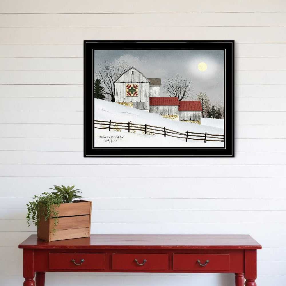 Christmas Star Quilt Block Barn 2 Black Framed Print Wall Art - Homeroots