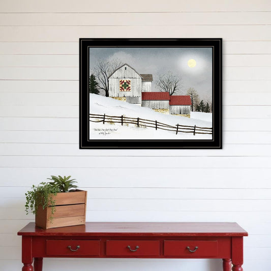 Christmas Star Quilt Block Barn 2 Black Framed Print Wall Art - Homeroots