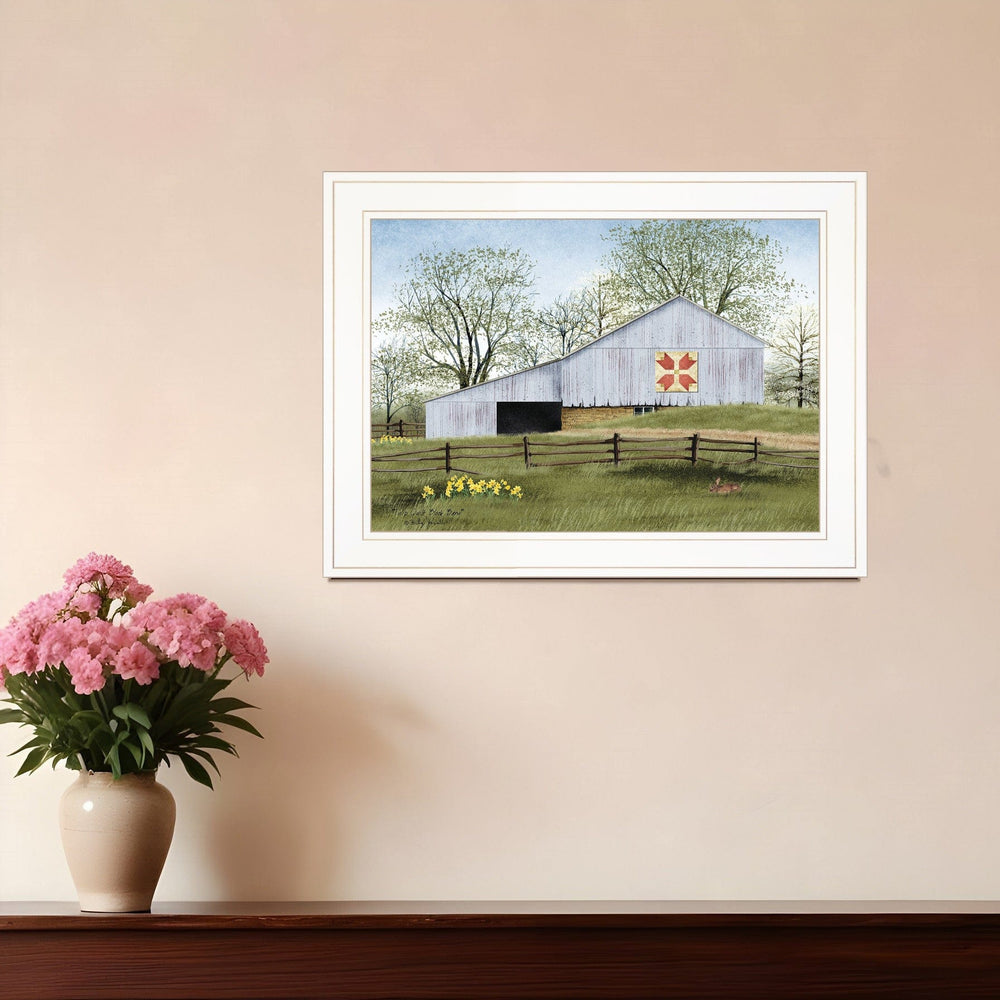 Tulip Quilt Block Barn 1 White Framed Print Wall Art - Homeroots