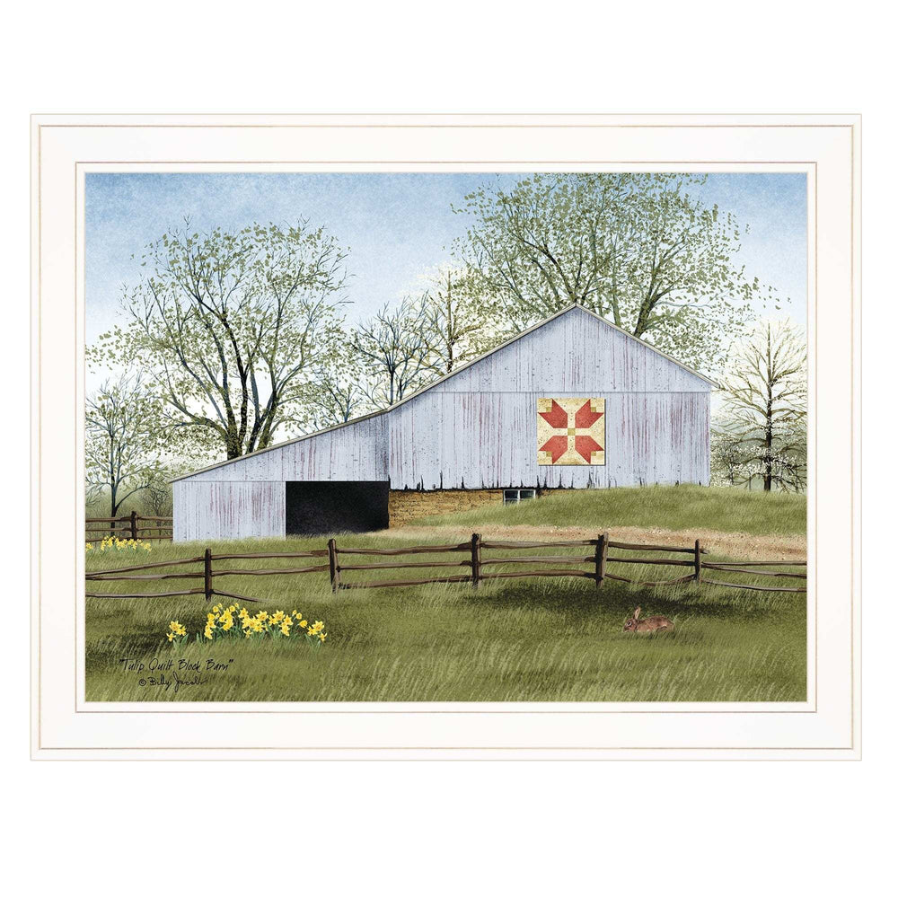 Tulip Quilt Block Barn 3 White Framed Print Wall Art - Homeroots - Flyclothing LLC