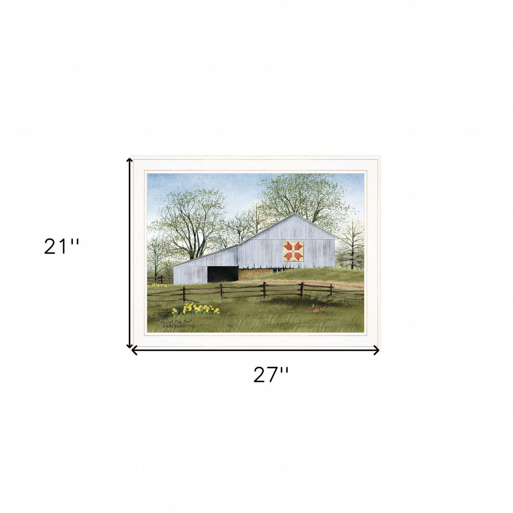 Tulip Quilt Block Barn 3 White Framed Print Wall Art - Homeroots - Flyclothing LLC