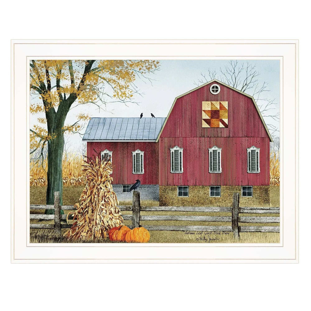 Autumn Leaf Quilt Block Barn 1 White Framed Print Wall Art - Homeroots - Flyclothing LLC