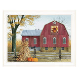 Autumn Leaf Quilt Block Barn 1 White Framed Print Wall Art - Homeroots