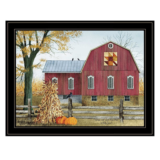 Autumn Leaf Quilt Block Barn 2 Black Framed Print Wall Art - Homeroots - Flyclothing LLC