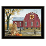 Autumn Leaf Quilt Block Barn 2 Black Framed Print Wall Art - Homeroots