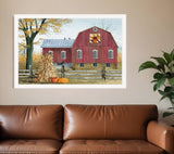 Autumn Leaf Quilt Block Barn 3 White Framed Print Wall Art - Homeroots