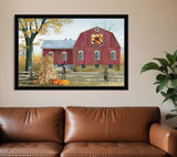 Autumn Leaf Quilt Block Barn 4 Black Framed Print Wall Art - Homeroots