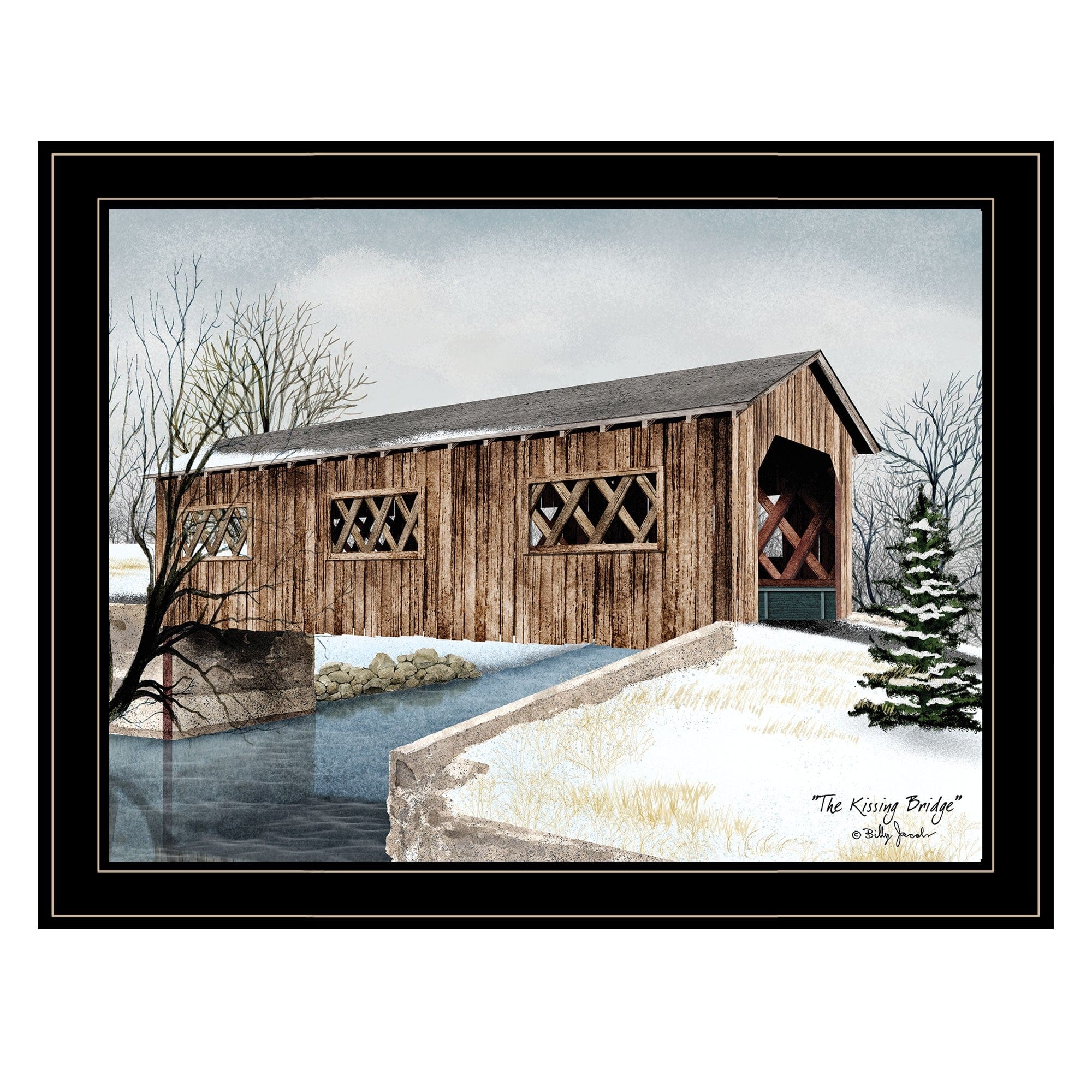 The Kissing Bridge 4 Black Framed Print Wall Art - Homeroots