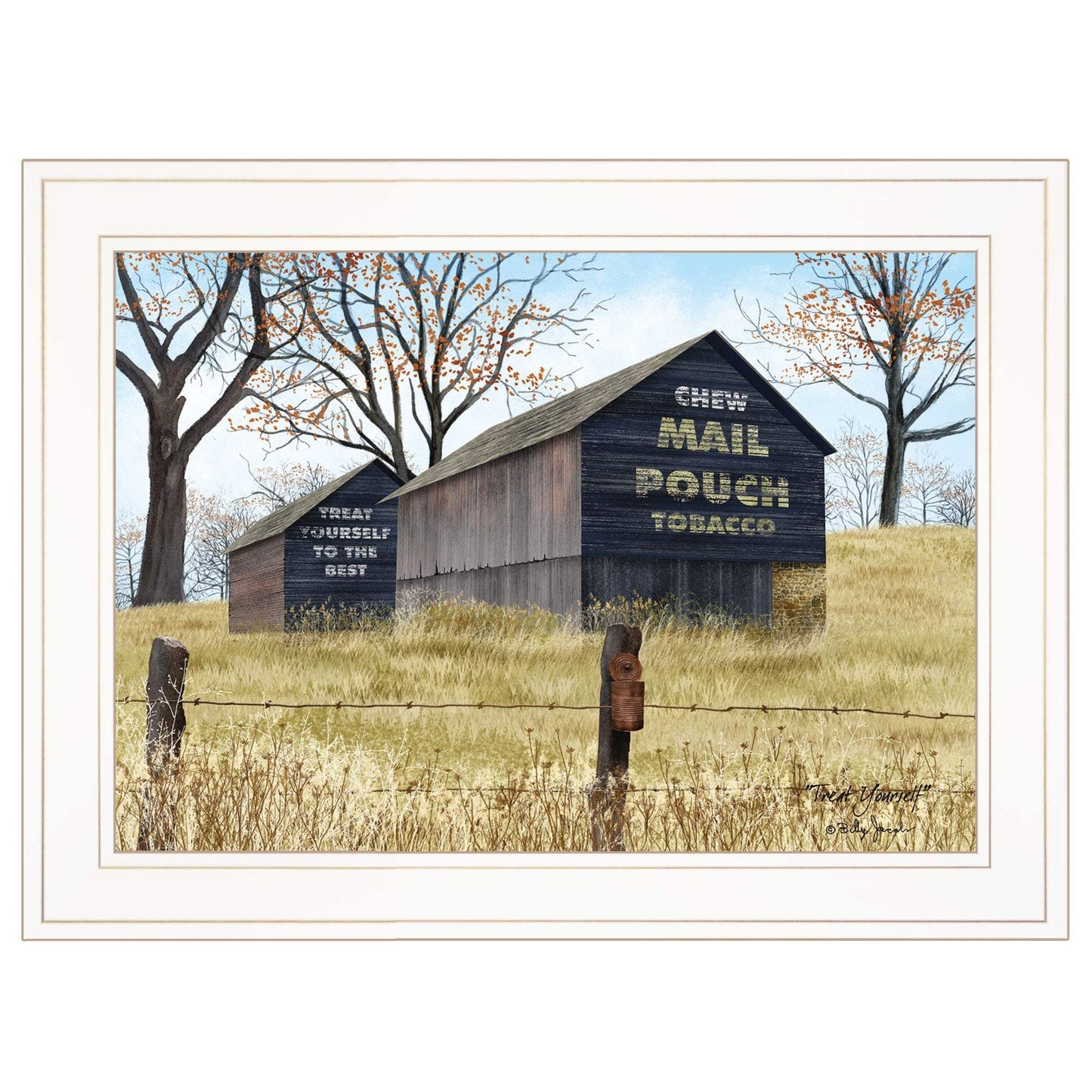 Treat Yourself Mail Pouch Barn 1 White Framed Print Wall Art - Homeroots - Flyclothing LLC