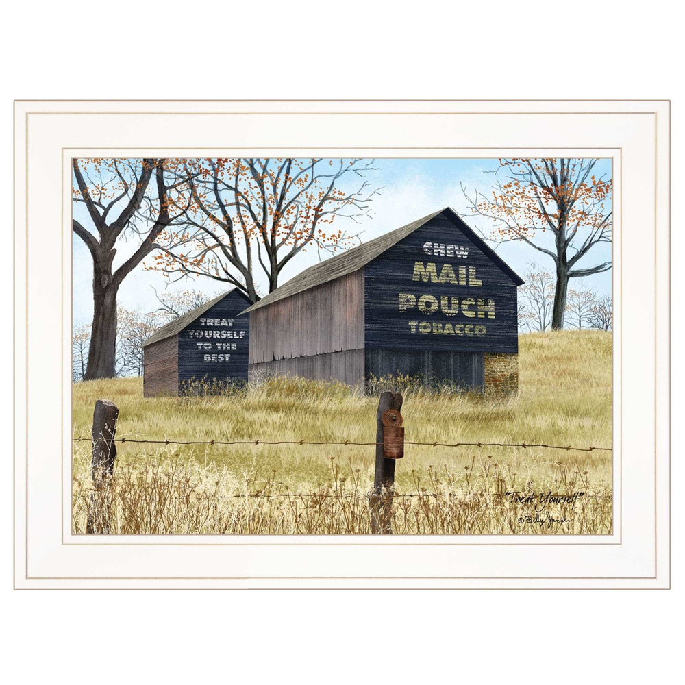 Treat Yourself Mail Pouch Barn 1 White Framed Print Wall Art - Homeroots - Flyclothing LLC