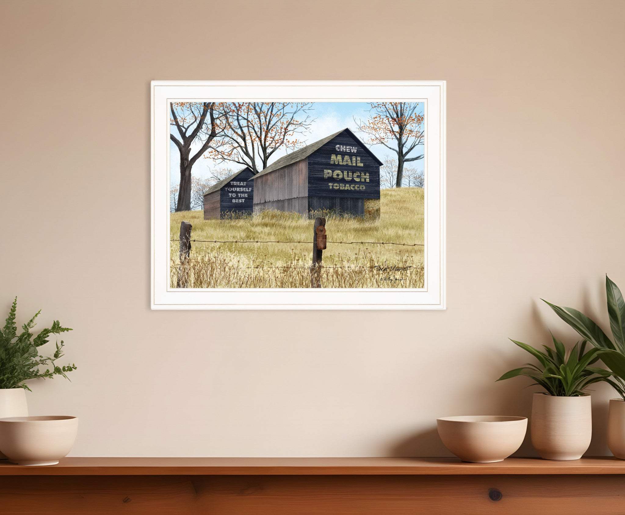 Treat Yourself Mail Pouch Barn 3 White Framed Print Wall Art - Homeroots - Flyclothing LLC