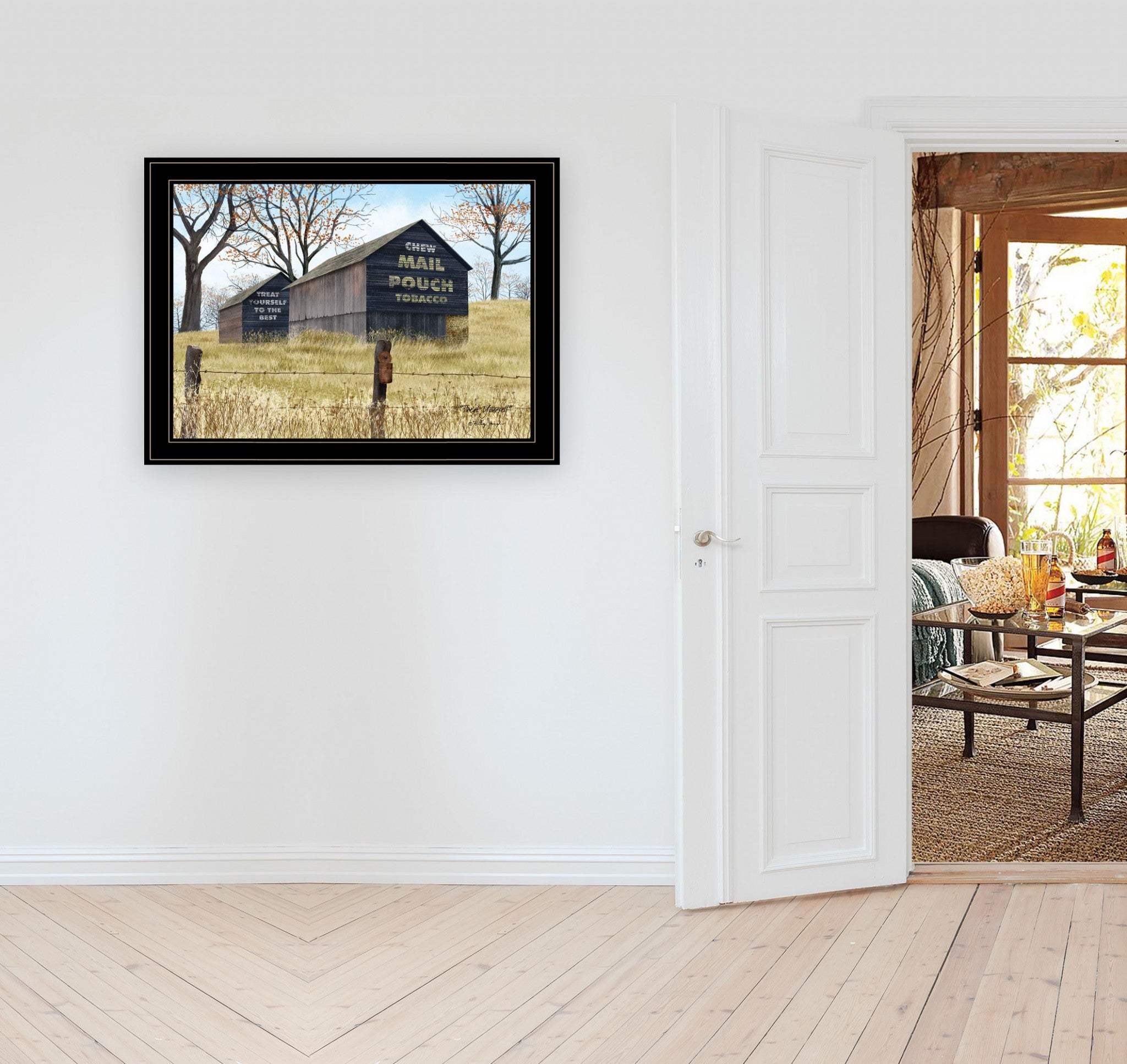 Treat Yourself Mail Pouch Barn 4 Black Framed Print Wall Art - Homeroots - Flyclothing LLC