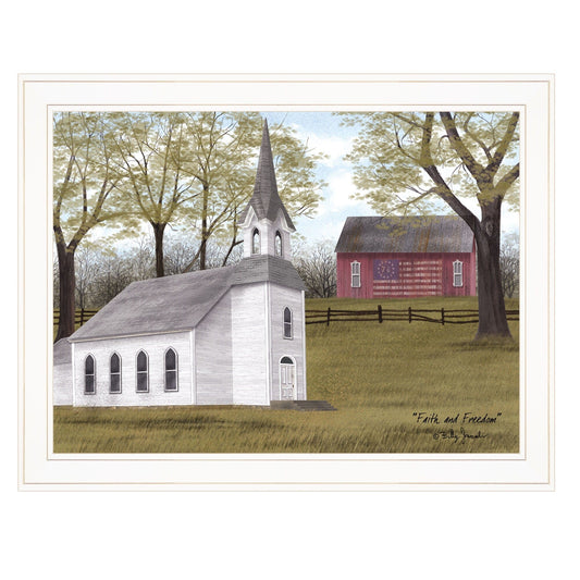 Faith and Freedom 4 White Framed Print Wall Art - Homeroots