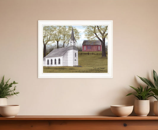 Faith and Freedom 4 White Framed Print Wall Art - Homeroots