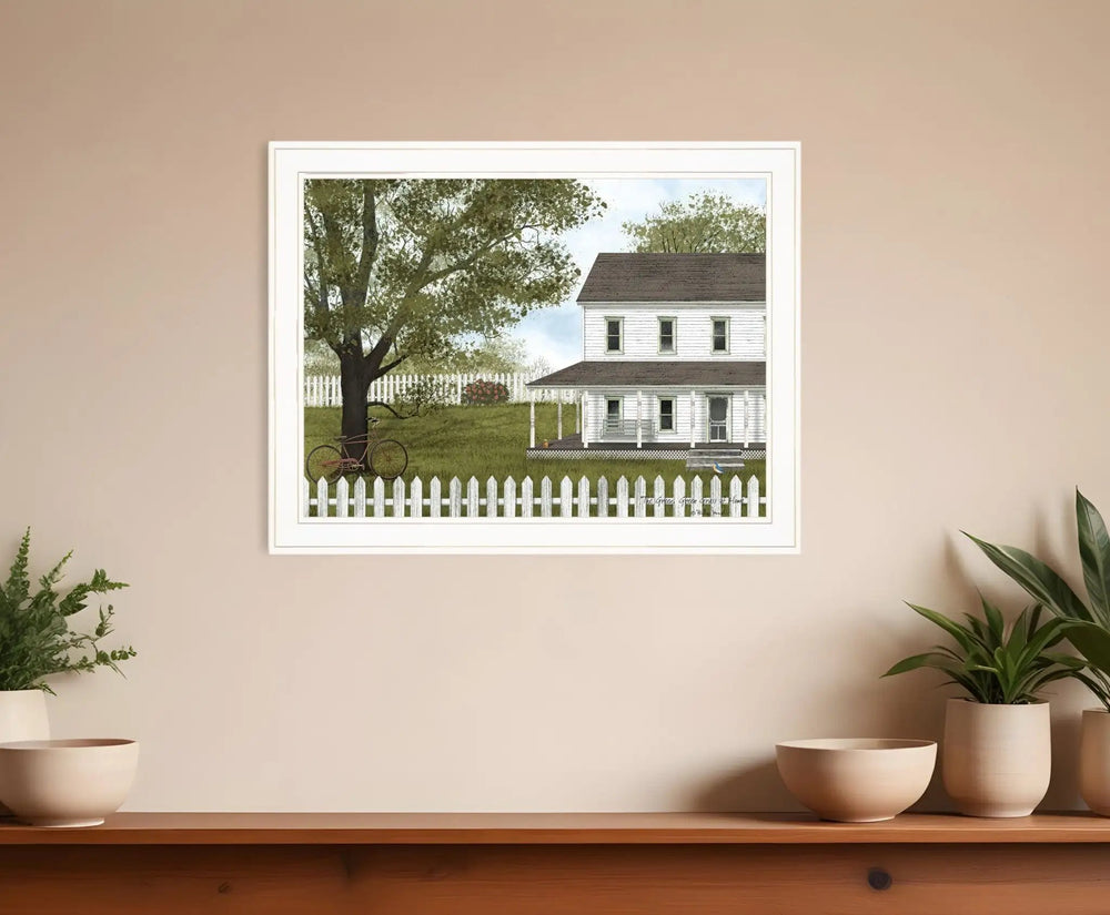 Green Green Grass of Home 1 White Framed Print Wall Art - Homeroots
